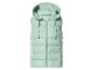 Lehce polstrovaná mátově zelená vesta bez rukávů s kapucí a zipem.