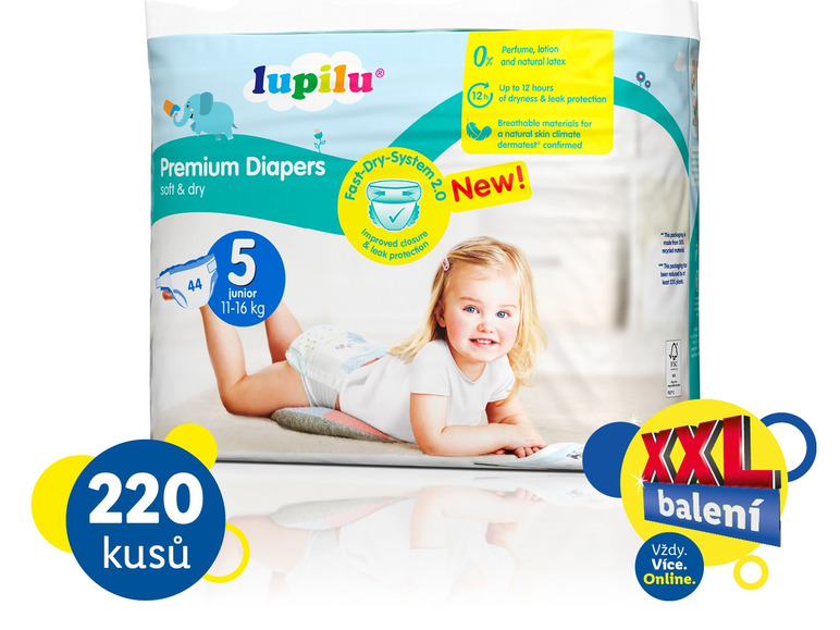  Zobrazit na celou obrazovku lupilu® XXL Dětské pleny Soft & Dry, velikost 5 JUNIOR, 220 kusů - Obrázek 1