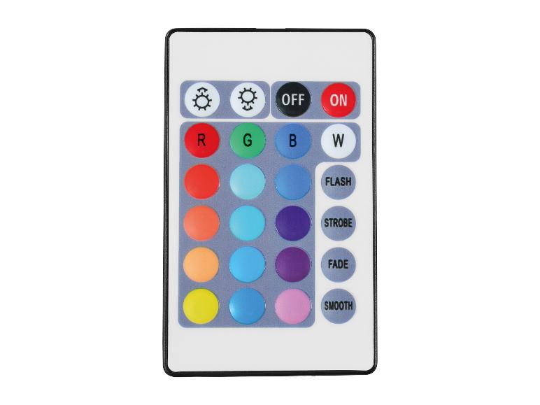 LED dálkový ovladač s tlačítky barev RGBW a režimů osvětlení.