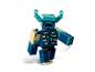 Figurka LEGO Minecraft Warden, tmavě modrá a tyrkysová, na bílém pozadí.