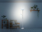 Stříbrná stojací lampa se dvěma světly v moderním obývacím pokoji.