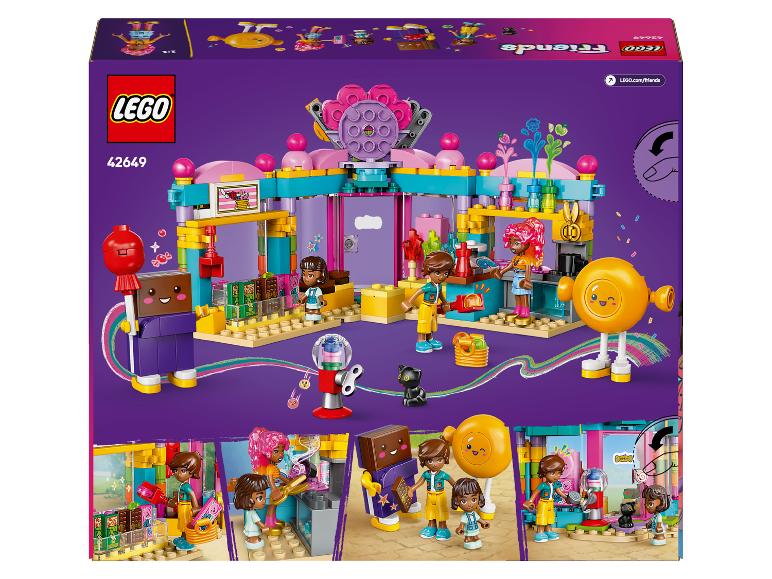 Sada LEGO Friends 42649 s obchodem se sladkostmi a figurkami.