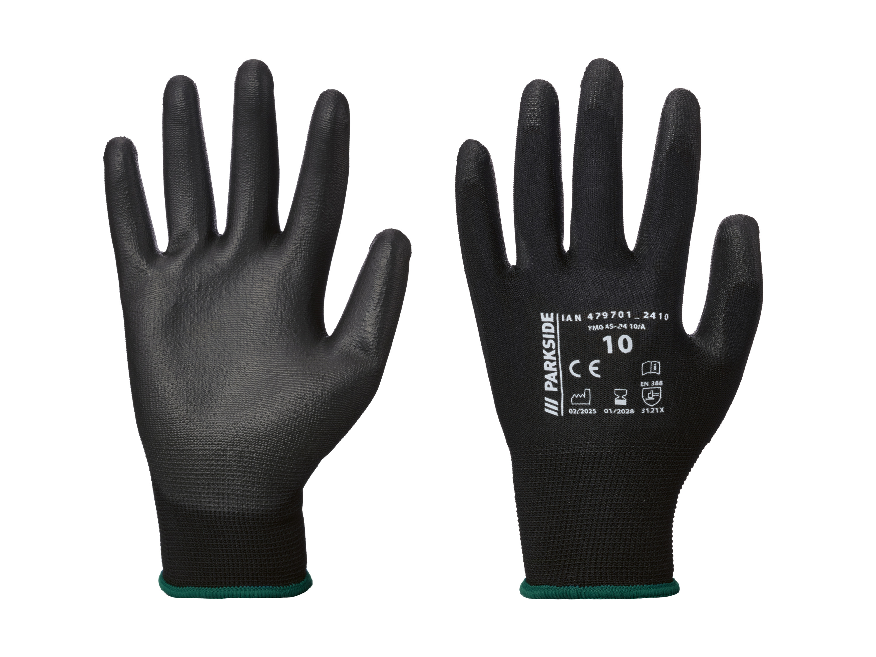 Parkside® Pracovní rukavice, 2 páry (černá/zelená, 10)