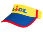 Žlutá baseballová čepice s modrým kšiltem a červeným lemem, s logem Lidl.