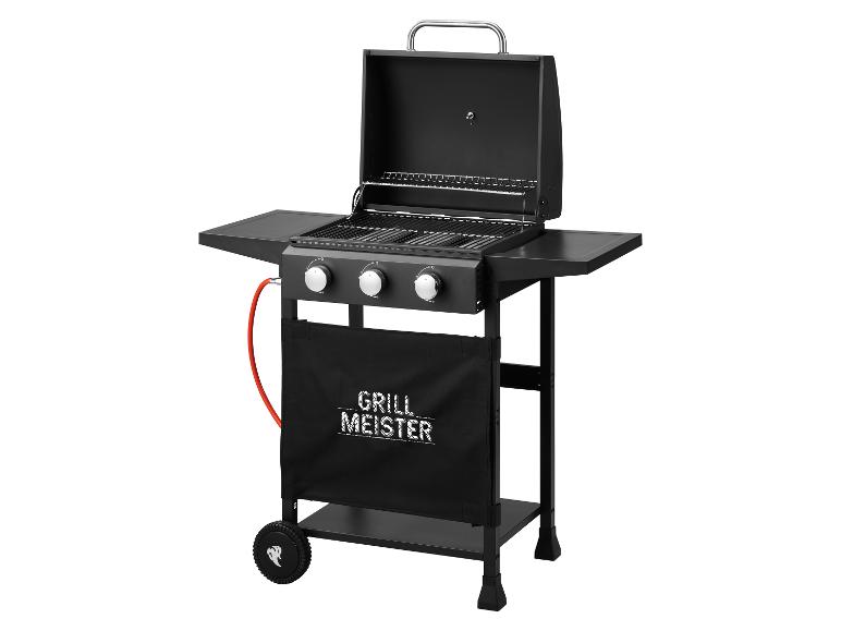 Černý plynový gril Grill Meister se 3 hořáky a oranžovou hadicí