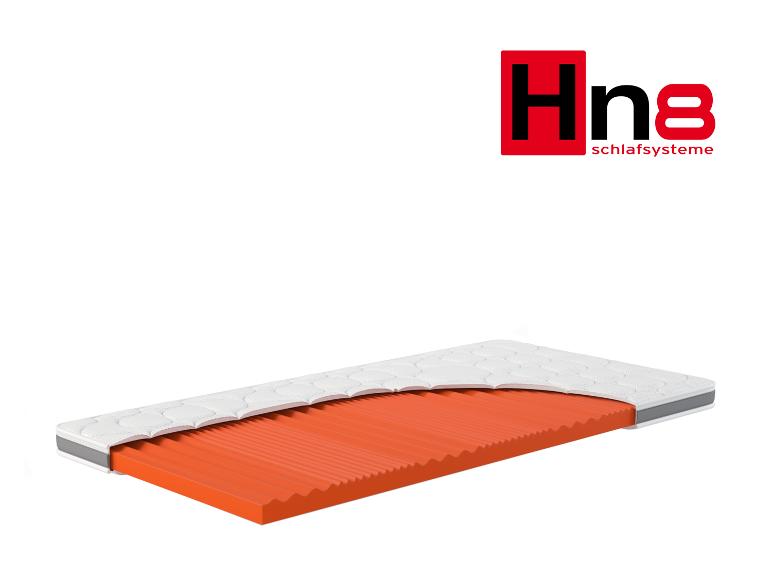 Matrace Hn8 Schlafsysteme s řezem ukazujícím oranžové pěnové jádro