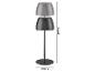 Stolní lampa se dvěma stínítky v šedé a černé barvě, výška 41,9 cm, průměr základny 12 cm.