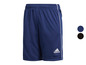 Modré Adidas tréninkové šortky s bílými detaily.