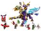 Sada LEGO Ninjago s dvouhlavým drakem, minifigurkami nindžů a nepřáteli.