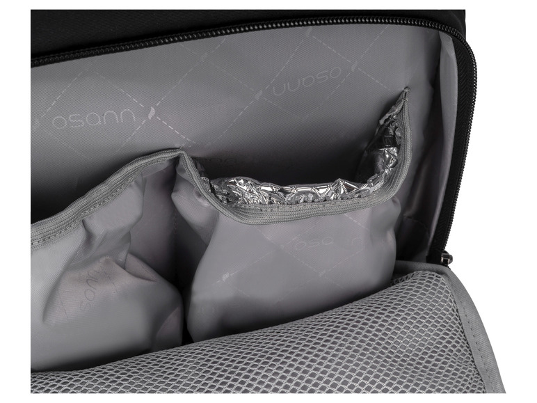 Vnitřek batohu s izolovanou kapsou a síťovanou kapsou.