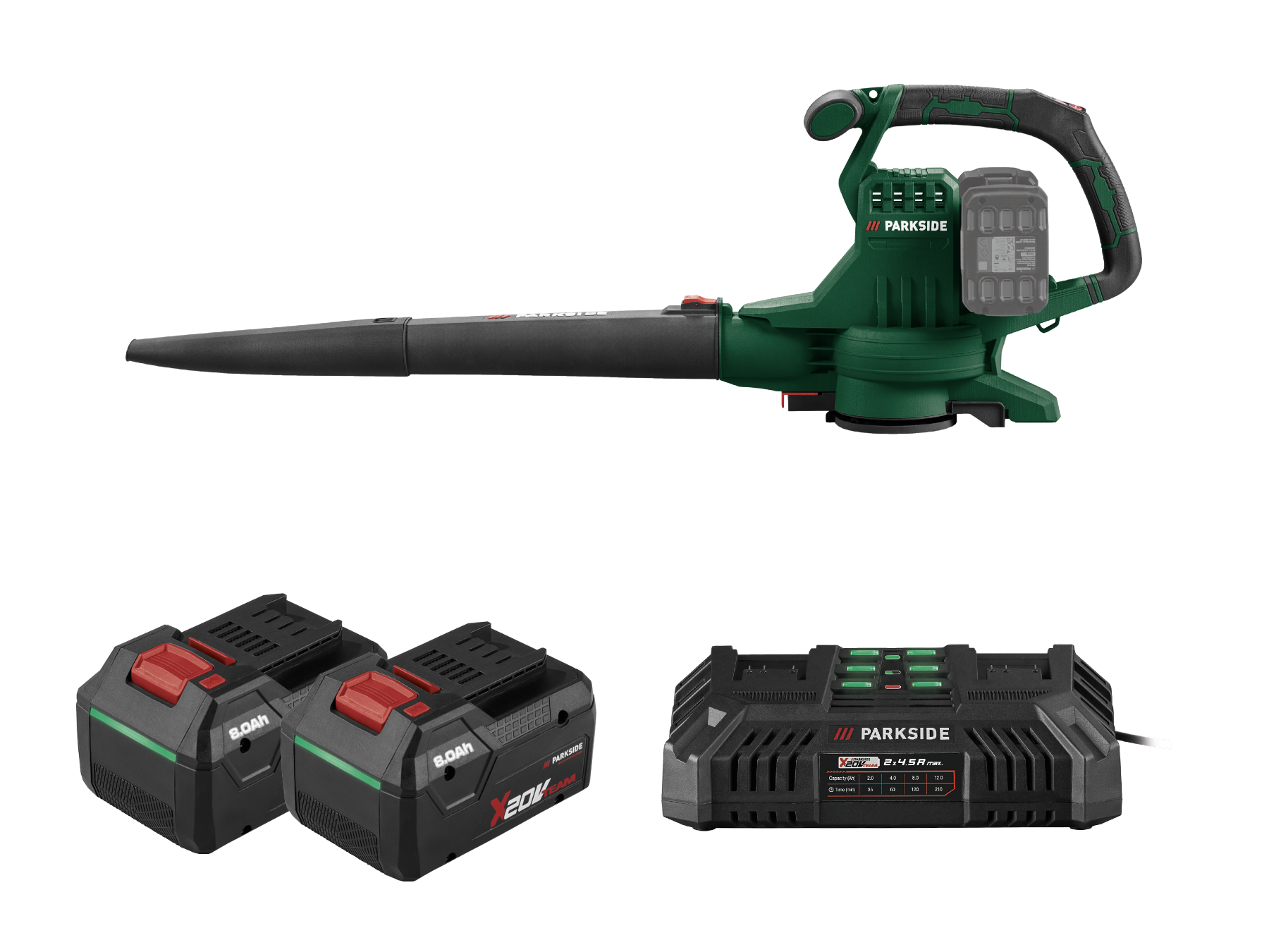 Parkside® Aku vysavač / foukač listí Plsa D3, 2x Smart 8 Ah