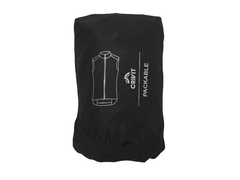 Černá sbalitelná vesta s potiskem vesty a nápisem 'PACKABLE'.