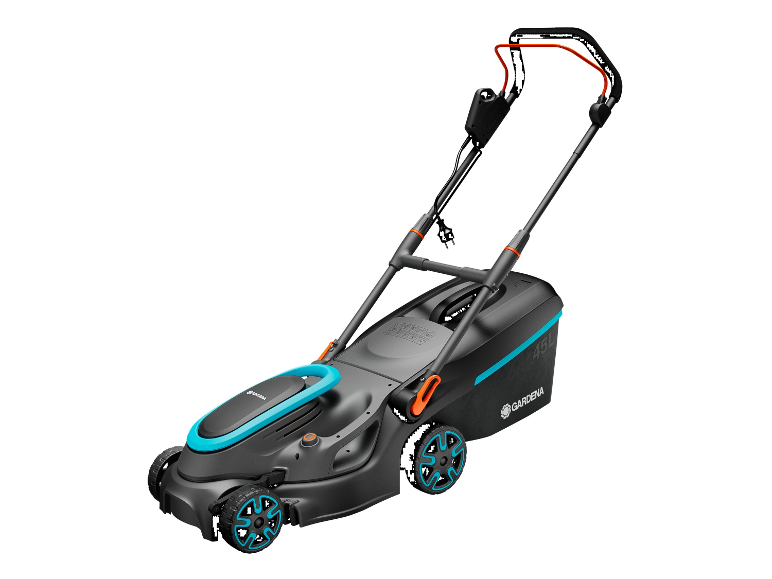 Elektrická sekačka Gardena 450: moderní design, modrá a černá.