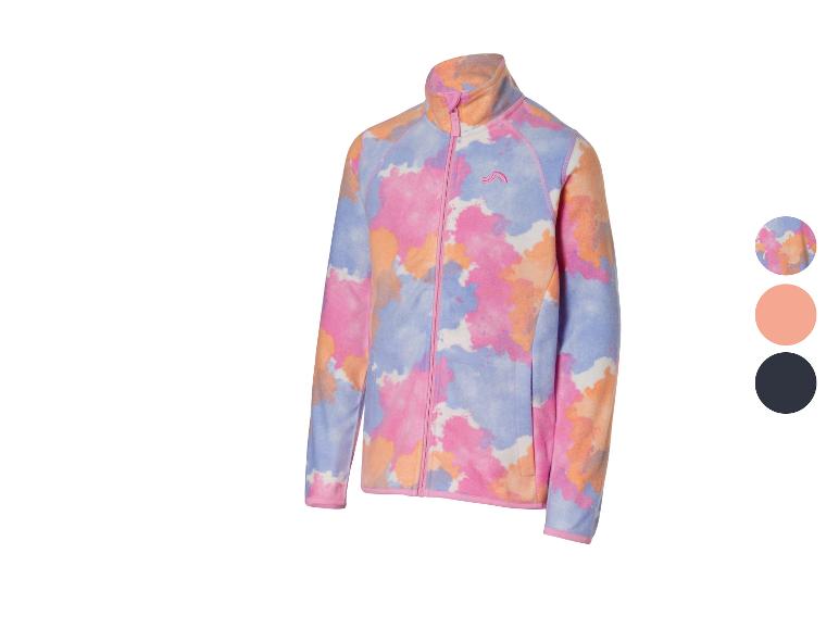 Dětská fleecová bunda s barevným tie-dye vzorem a zipem.