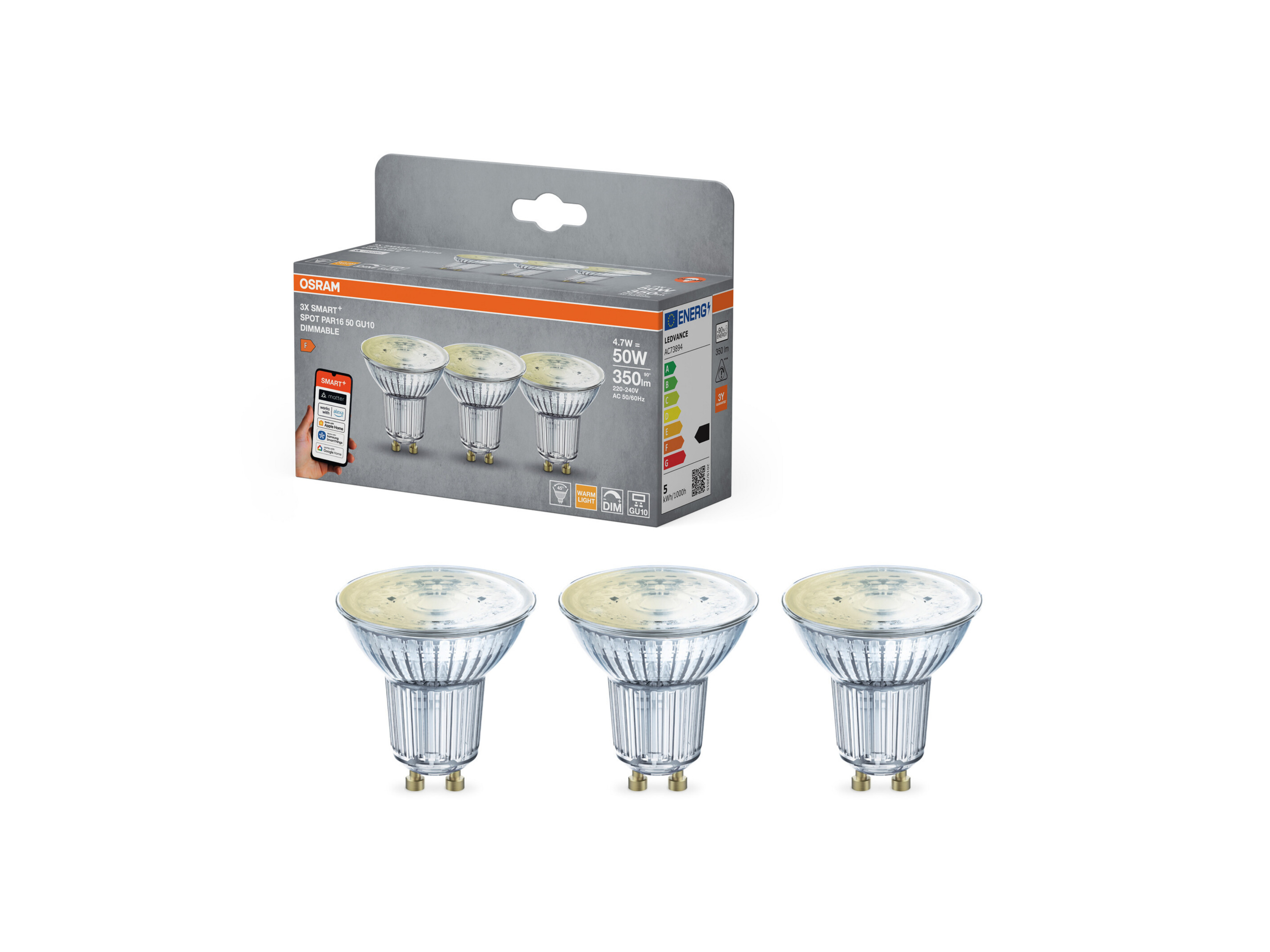 Osram Světelný zdroj »Smart Mat Par16«, 3 kusy (Gu10, stmívání, 2700 K, stříbrná)