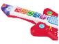 Červeno-bílá hračka kytara s barevnými tlačítky a světly