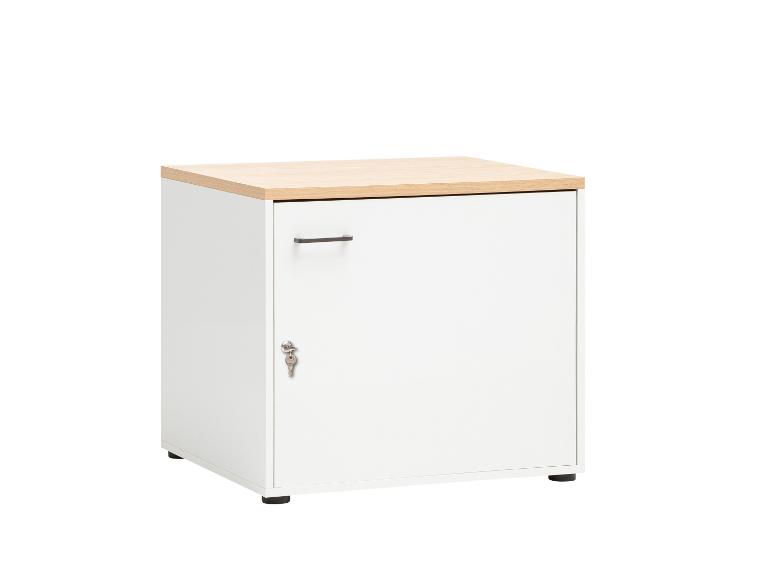 Bílá uzamykatelná skříňka s dřevěnou deskou
