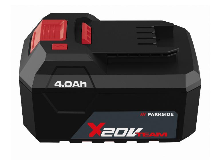 Černá baterie pro elektrické nářadí s červenými detaily, 4.0Ah, 20V.