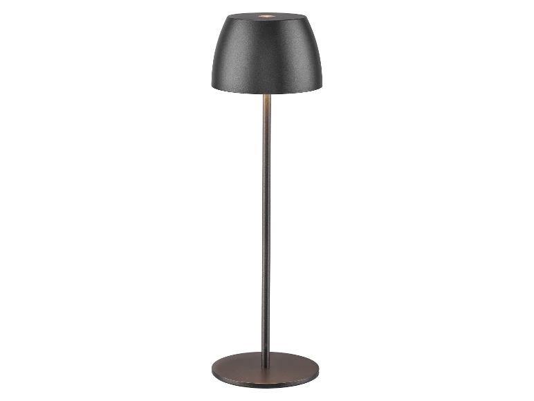 Tmavě šedá, moderní stojací lampa s kónickým stínítkem a kulatou základnou.