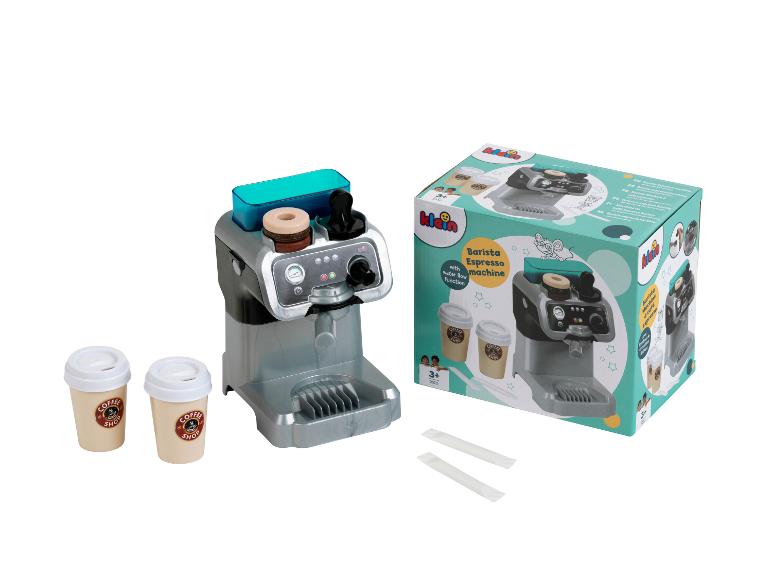 Hračkový kávovar Klein Barista Espresso s příslušenstvím a krabicí.