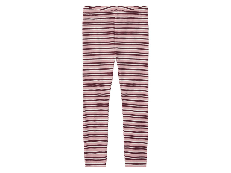 Pruhované legíny pro dívky v růžové a tmavě červené barvě.