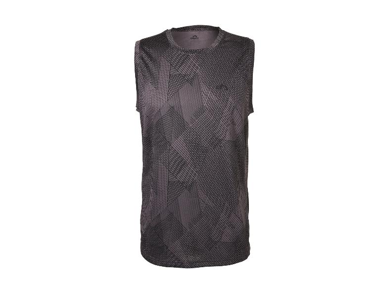 Tmavě šedý sportovní top bez rukávů s geometrickým vzorem