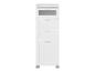 Bílá vysoká skříňka se třemi zásuvkami a jednou skleněnou přihrádkou