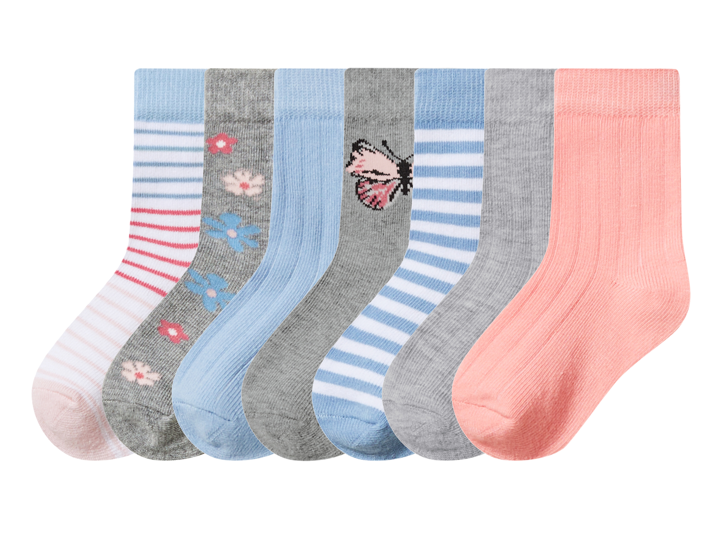 lupilu® Dětské ponožky s BIO bavlnou, 7 párů (růžová/modrá/šedá, 19-22)