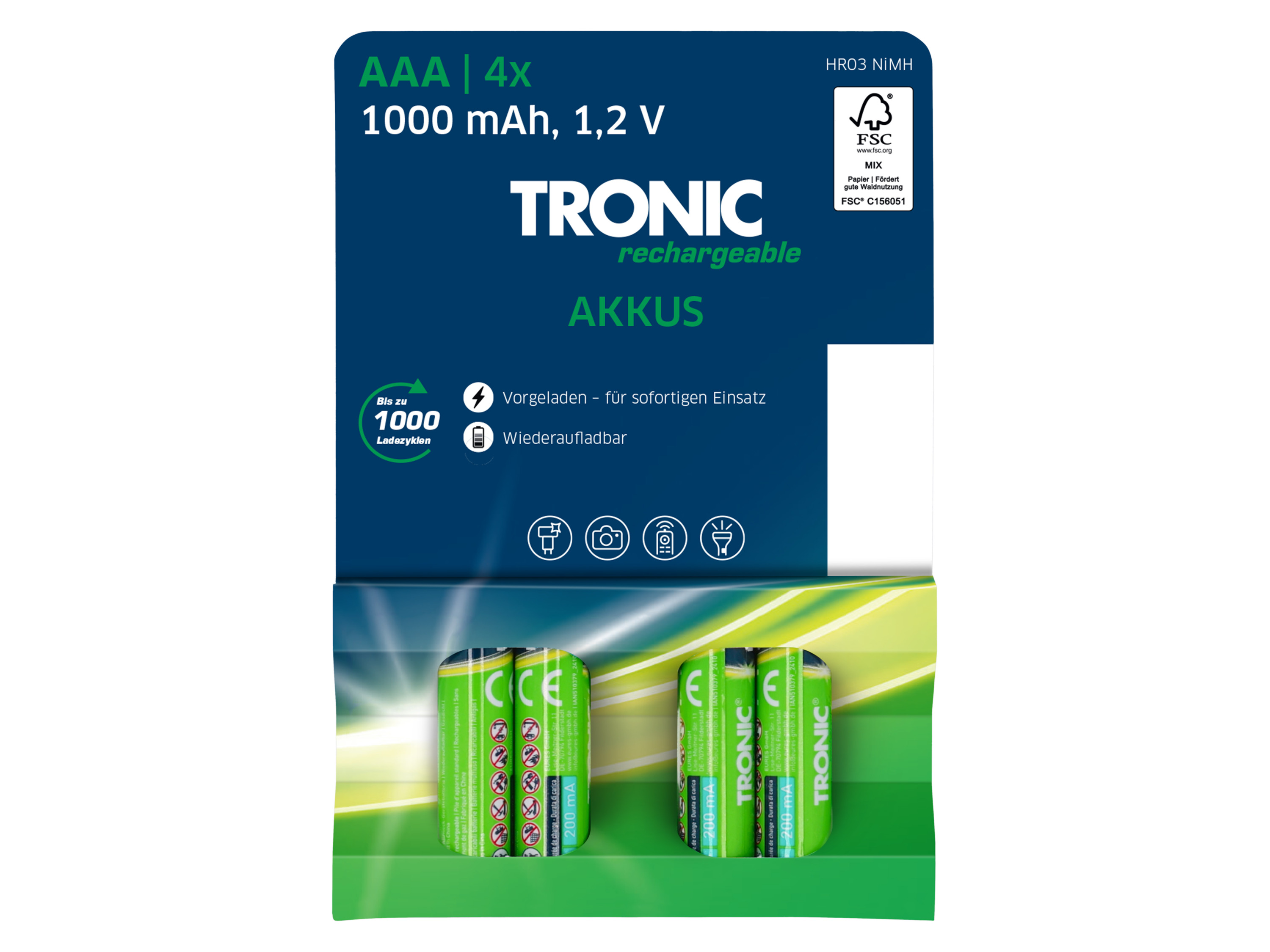 Tronic® Nabíjecí baterie Ni-MH Ready 2 Use, 4 kusy (aku Aaa)