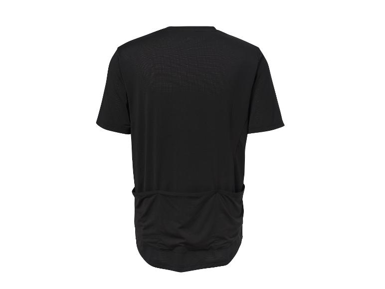 Černý cyklistický dres s krátkým rukávem a zadními kapsami, pohled zezadu.