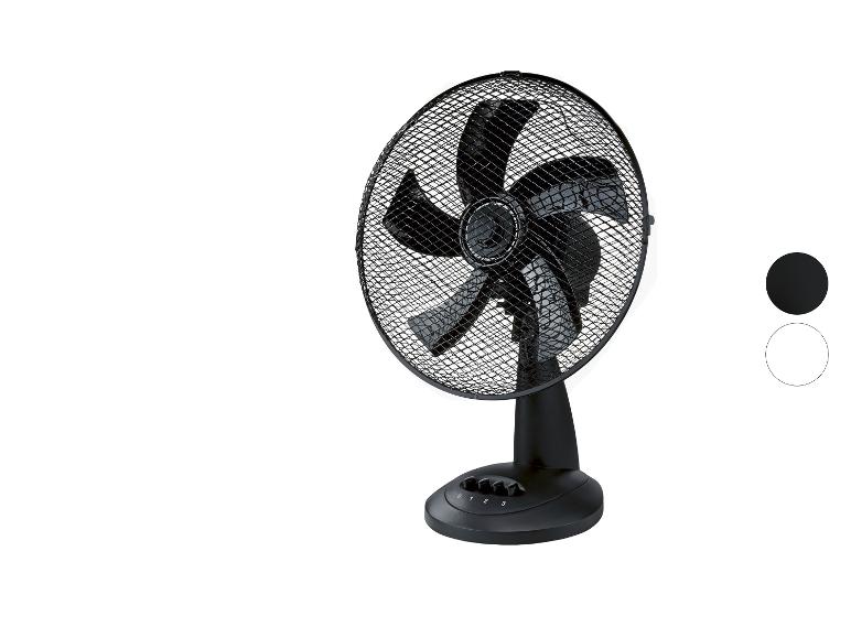 Černý stolní ventilátor s nastavením rychlosti 0, 1, 2, 3