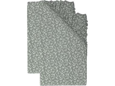 Sada žerzejových napínacích prostěradel, 90-100 x 200 cm, květiny/zelená, 2dílná