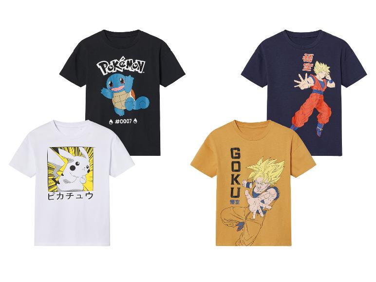 Dětské trička s motivy Pokémon, Pikachu a Dragon Ball Z.
