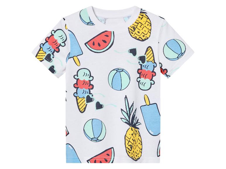 Dětské tričko s potiskem: zmrzlina, ananas, vodní melouny a plážové míče.