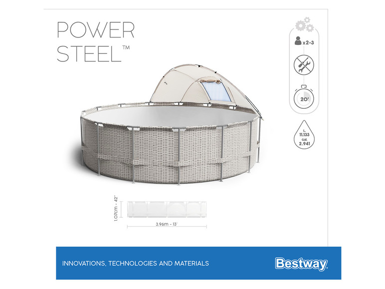 Zobrazit na celou obrazovku Bestway Bazén Power Steel s filtračním zařízením a schůdky, 3,96 x 1,07 m - Obrázek 15