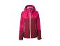 Dvoubarevná růžová a bordó dámská outdoorová bunda s kapucí a bílým zipem.