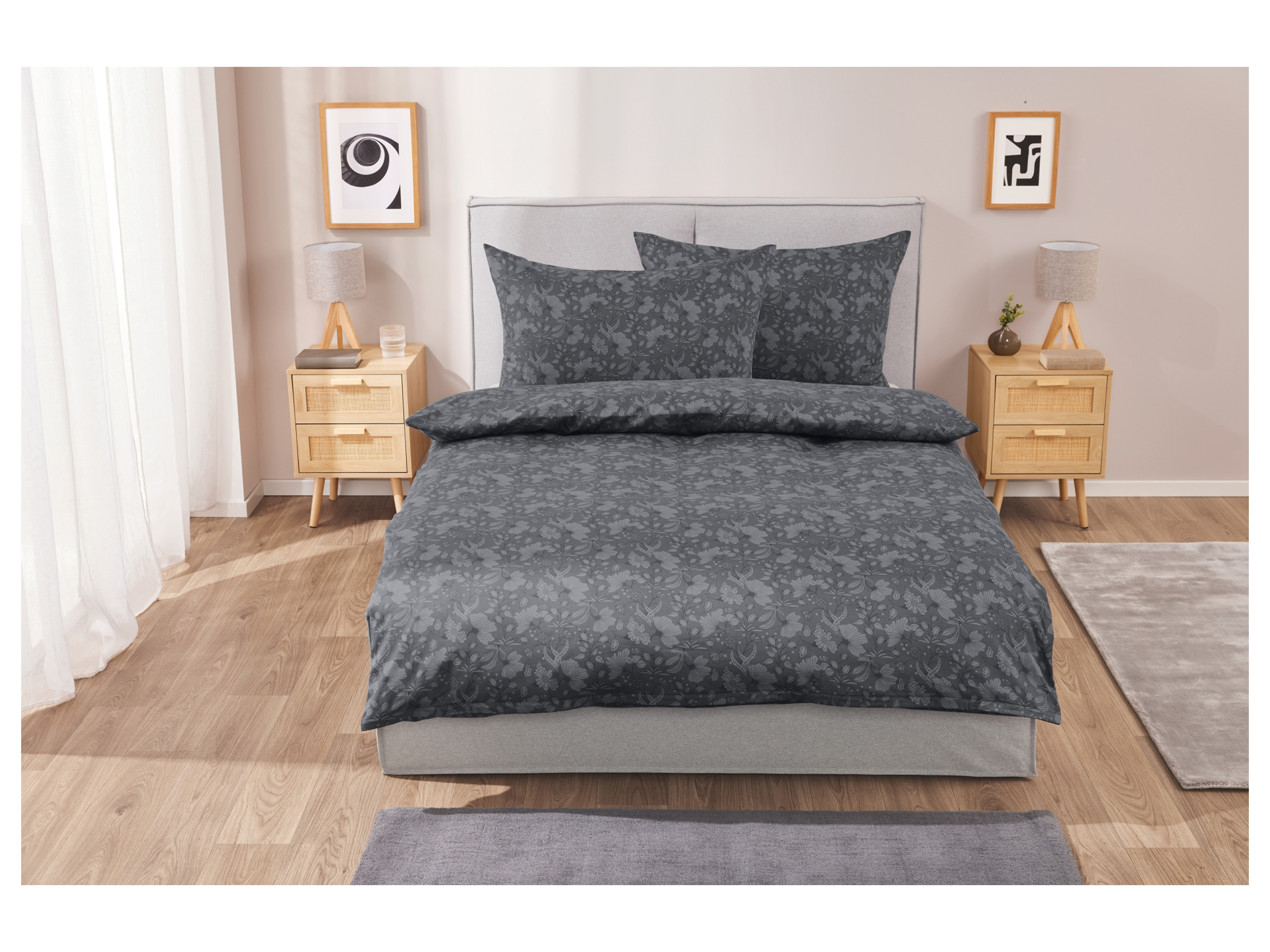 Livarno home Saténové ložní povlečení, 200 x 220 cm, 70 x 90 cm (šedá)