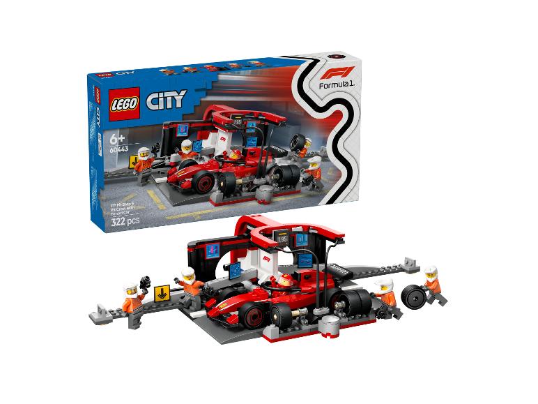 Sada LEGO City Formule 1 s boxovou zastávkou a vozem Ferrari.