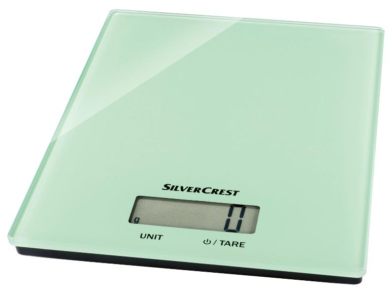 Světle zelená skleněná kuchyňská váha SilverCrest.
