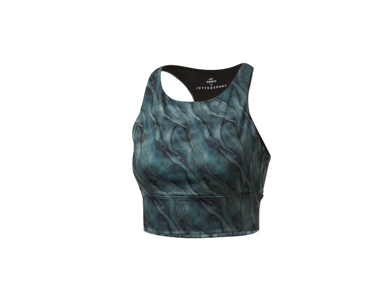 Sportovní top Crivit Jette Sport s modrým vzorem a zlatými detaily.