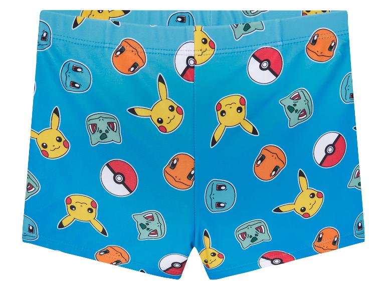 Chlapecké modré plavky s potiskem Pokémon: Pikachu, Bulbasaur a Poké Ball.