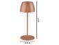 Měděná stolní lampa, vysoká 20 cm s podstavcem o průměru 8 cm.