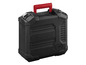 Černý kufřík na nářadí Parkside s červenou rukojetí.