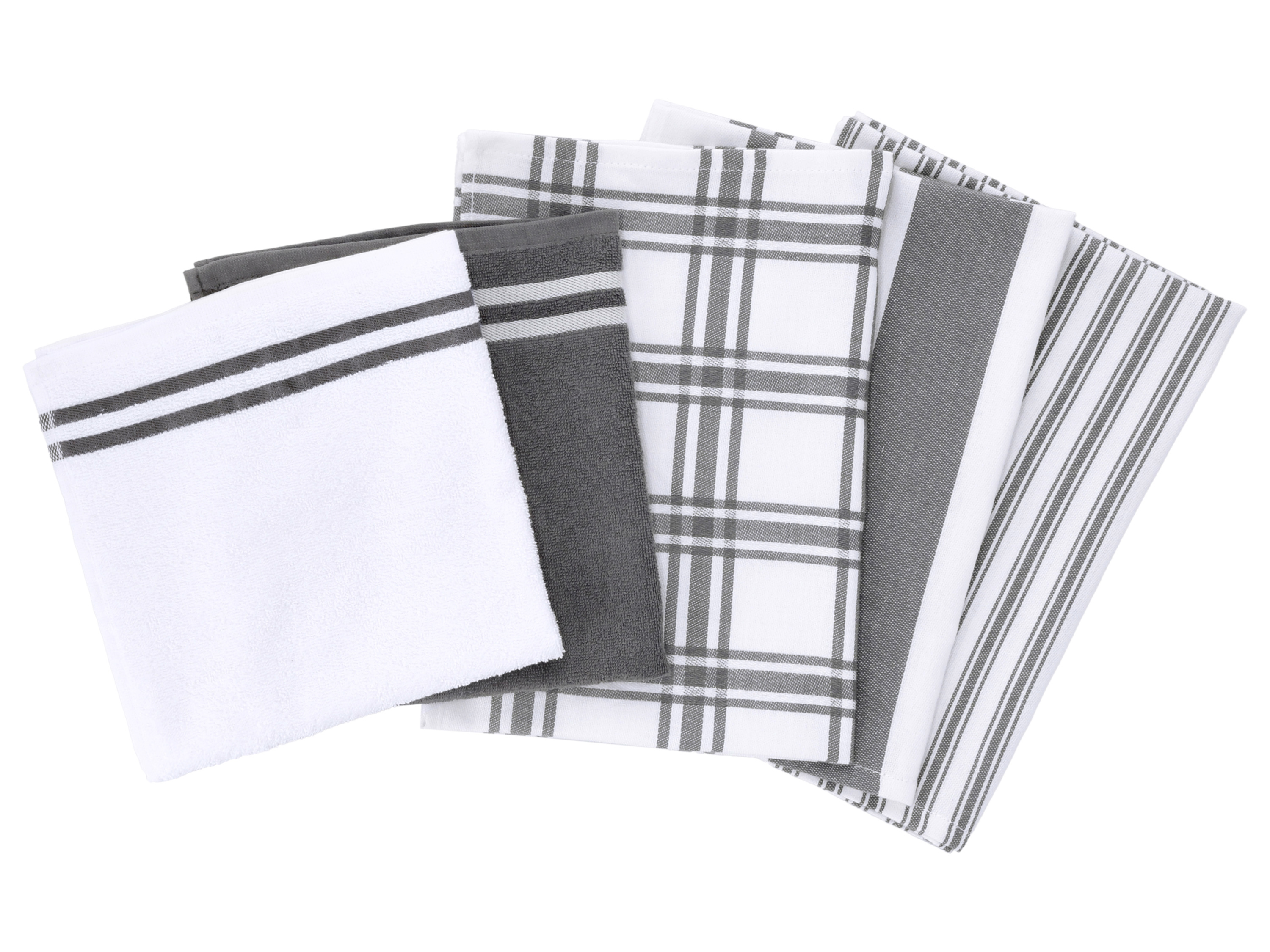 W5 Sada kuchyňských utěrek a ručníků, 5dílná (šedá/bílá)