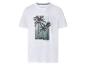 Bílé tričko s potiskem palem a textem „TROPICAL SUMMER“.