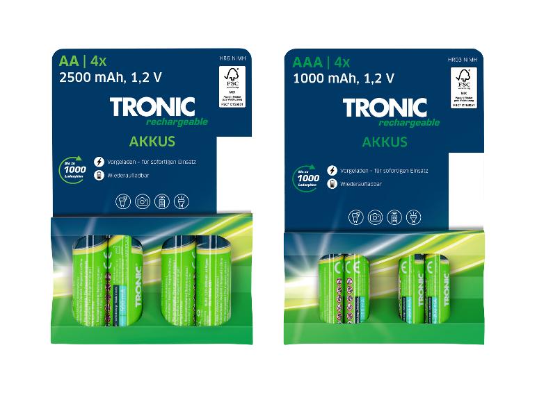 Sada dobíjecích baterií TRONIC AA a AAA.