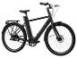 Černý elektrobicykl s řemenovým pohonem.