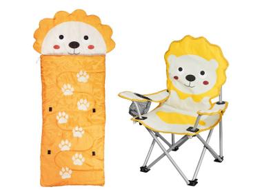 Sada dětského spacího pytle a kempinkové židle, lev