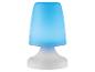Modrá a bílá stolní lampa s kónickým stínítkem