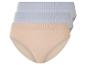Tři páry bezešvých kalhotek v béžové a světle modré barvě.